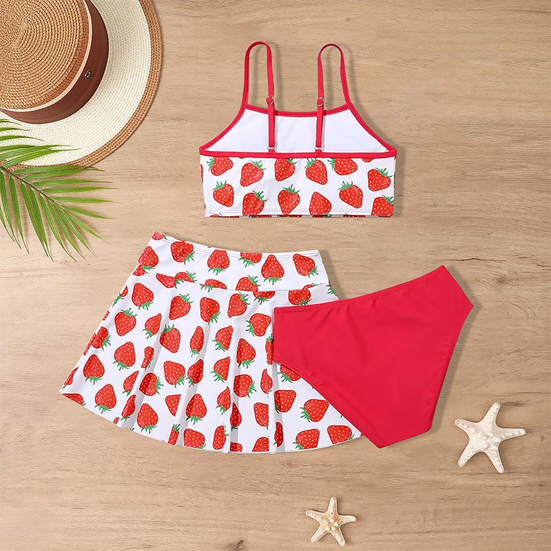 Children's Swimsuit Three-piece Girls' Skirt Middle And Big Children's Ruffled Split Swimsuit
