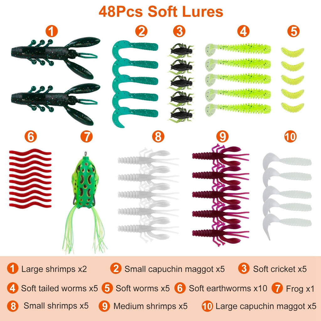383Pcs Fishing Lures Tackle Box Bass Fishing Animated Lure Crankbaits Spinnerbaits Soft Plastic Worm Saltwater Freshwater Fishing Kit