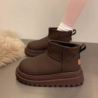 Women's Fleece-lined Thick Leather Waterproof Snow Boots