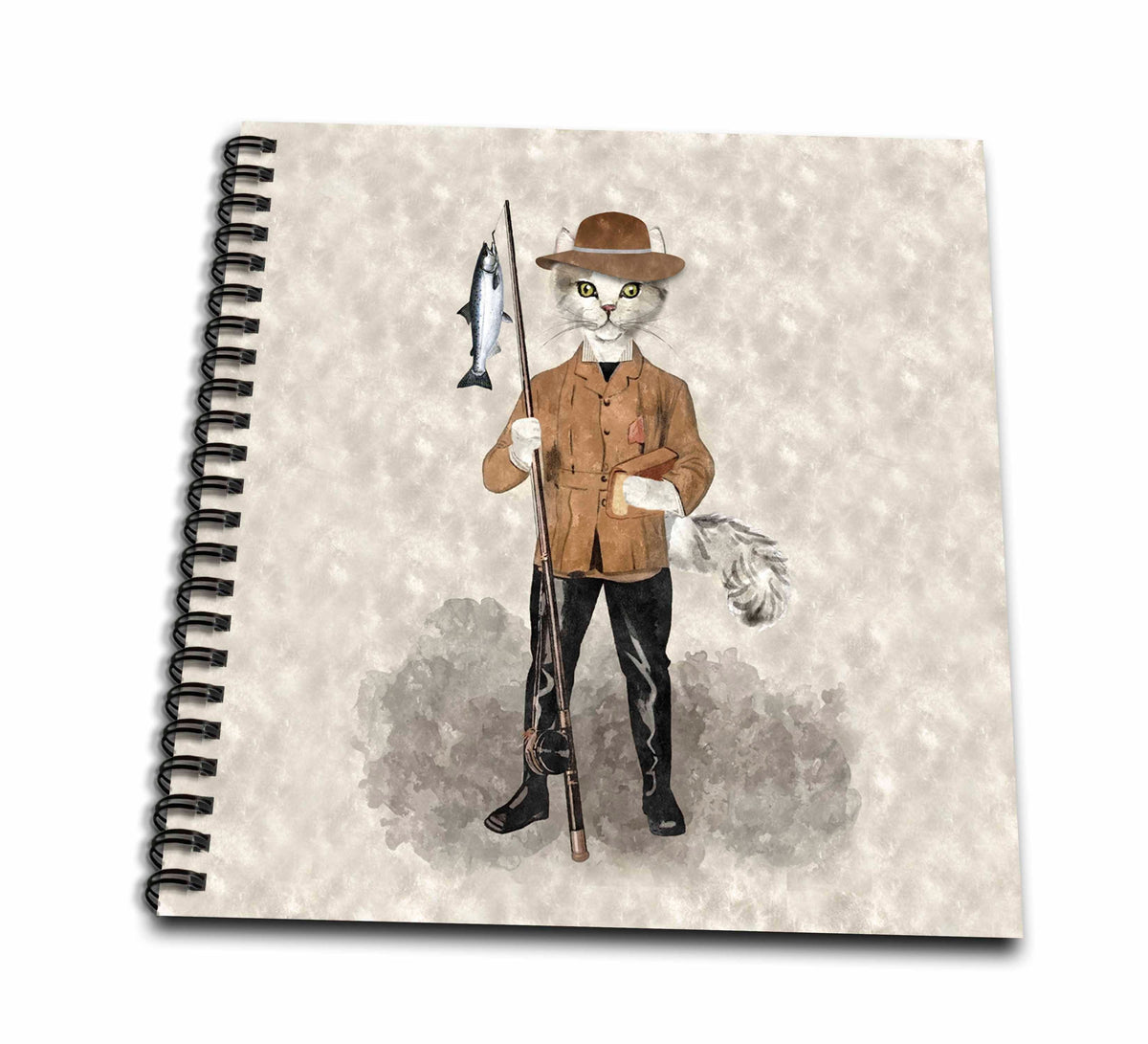 3dRose Hipster Cat for the Fisherman Cat Lover Waders and Fishing Pole - Drawing Books (db_335704)