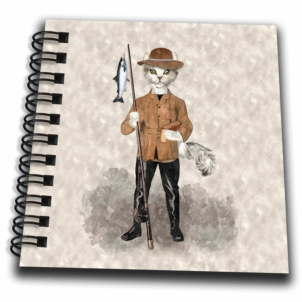 3dRose Hipster Cat for the Fisherman Cat Lover Waders and Fishing Pole - Drawing Books (db_335704)