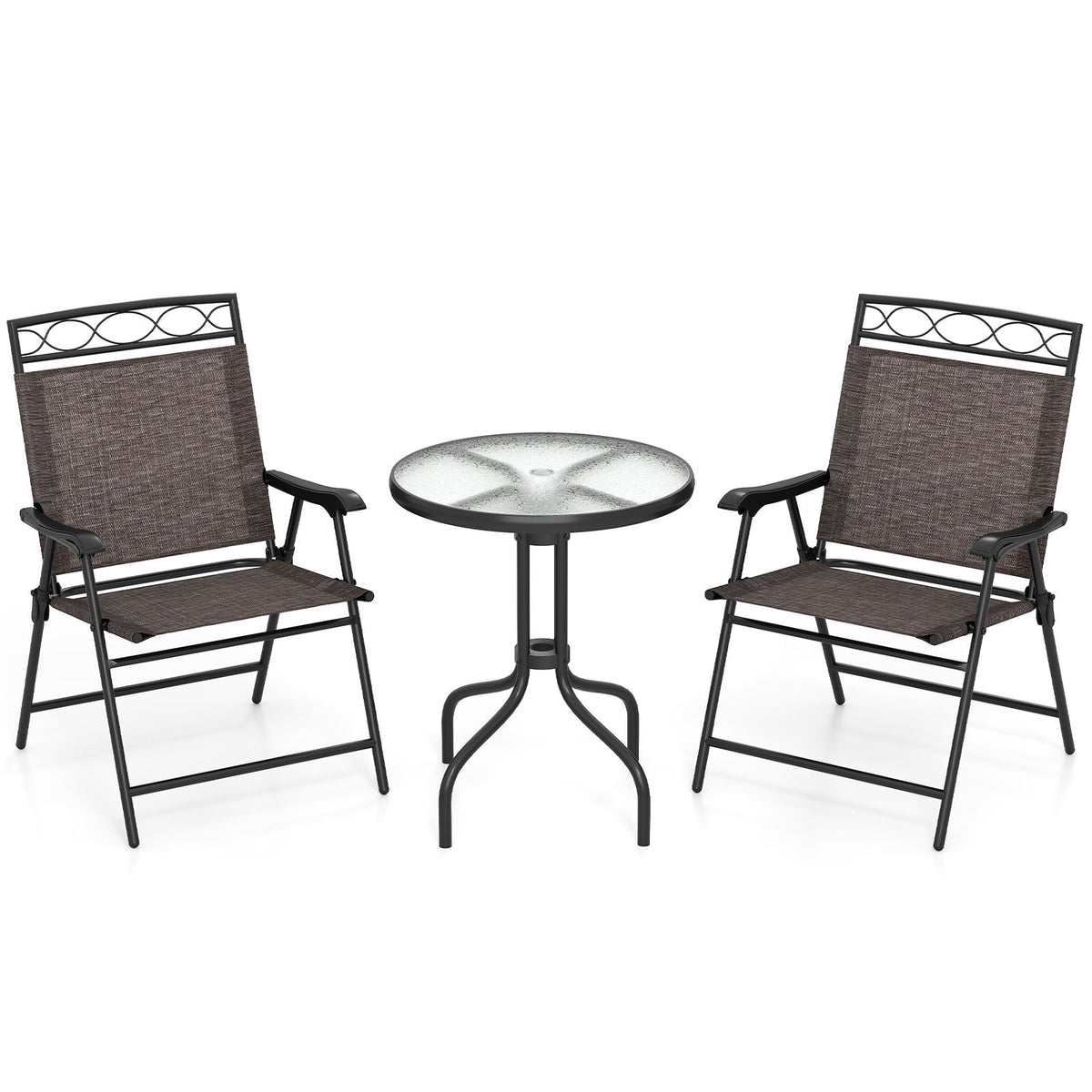 3 Pieces Outdoor Bistro Dining Furniture Set with 1.57 Inch Umbrella Hole
