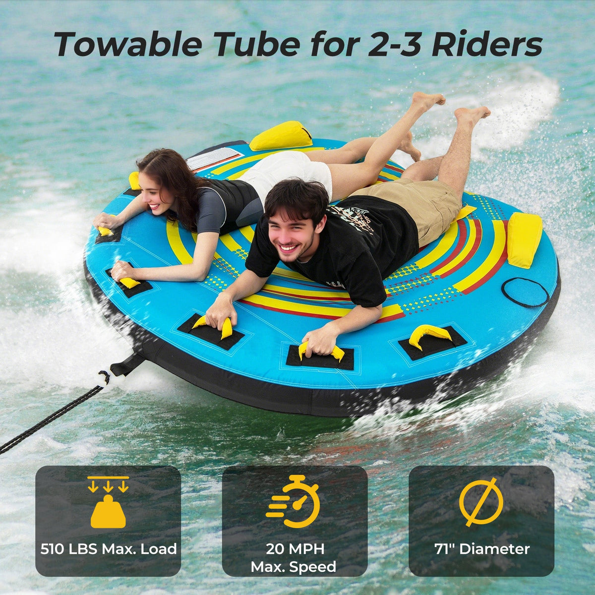 3-Person Inflatable Boat Tube Towable Platform with Double Valves