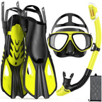 Mask Fins Snorkel Set 4 in 1 Panoramic View Dry Top Adjustable Short Dive Flippers Travel Bag Scuba Gear Diving Swimming Adults