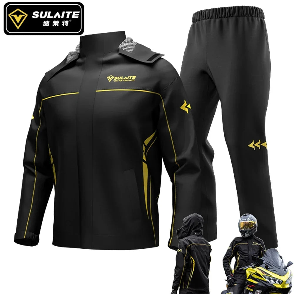 SULAITE Motorcycle Rain Suit Men Women Rain Gear Waterproof Protective Rain Coat with Pants 2 Pieces Breathable Outdoor