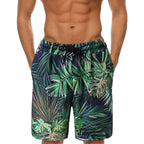 Men's Leaf Printed Pattern Fashion Shorts Boys Summer Cool Hawaii 3D Printed Casual Swim Trunks Drawstring Surfboard Shorts