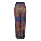 Vintage Blue Ethnic Print One Piece Swimsuit Mesh Long Skirt Set 2026 Women Long Sleeve Slim Fit Swimwear Summer Bathing Suits
