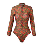Vintage Blue Ethnic Print One Piece Swimsuit Mesh Long Skirt Set 2026 Women Long Sleeve Slim Fit Swimwear Summer Bathing Suits
