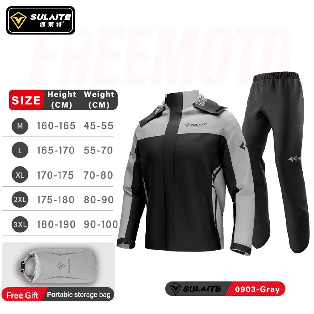 SULAITE Motorcycle Rain Suit Men Women Rain Gear Waterproof Protective Rain Coat with Pants 2 Pieces Breathable Outdoor
