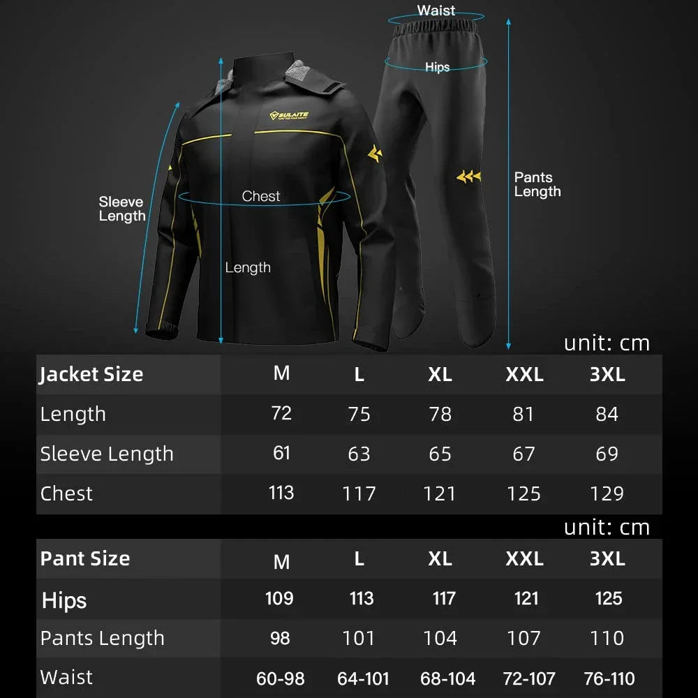 SULAITE Motorcycle Rain Suit Men Women Rain Gear Waterproof Protective Rain Coat with Pants 2 Pieces Breathable Outdoor