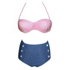 Cutest Retro Swimsuit Swimwear Vintage High Waist Swimsuit For Women Halter 2 Piece Bathing Suit Ruffle Bikini Set Tummy Control Vintage Pin Up High Waist Bikini Set For Women Swimming Bathing Suit S/M/L/XL