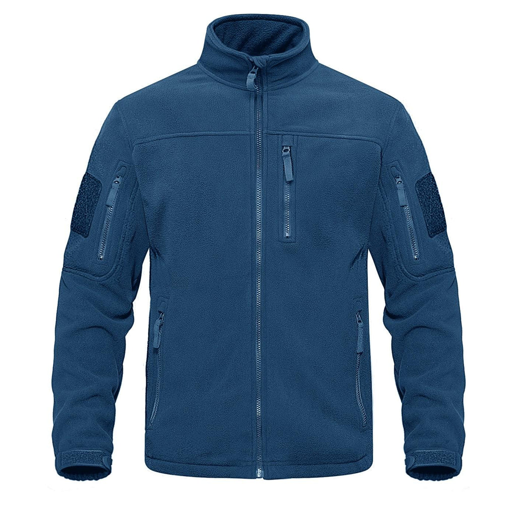 Dark Blue Warm Multi-Pockets Outdoor Tactical Fleece Jacket Soft Unique Style Jacket Work Coats Men's Windbreaker Jacket Sport Hiking Coat For Winter And Autumn
