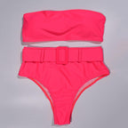 High Waist Bikini Black Swimwear Women Swimsuit High Leg Bikinis Set Women High Waist Bandeau Bikini Set Strapless 2 Piece Bathing Suit Swimsuits Tie Wrap Swimsuits Swimming for Bathing Suit Woman Swimsuits
