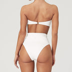 High Waist Bikini Black Swimwear Women Swimsuit High Leg Bikinis Set Women High Waist Bandeau Bikini Set Strapless 2 Piece Bathing Suit Swimsuits Tie Wrap Swimsuits Swimming for Bathing Suit Woman Swimsuits