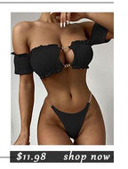 High Waist Bikinis Swimwear Women Push Up Swimsuits Solid High Waist Bikini Sets Sporty Two Pieces Swimsuit Scoop Neck Bathing Suits for Women Ribbed Bathing Suits High Cut Summer Beachwear