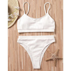 High Waist Bikinis Swimwear Women Push Up Swimsuits Solid High Waist Bikini Sets Sporty Two Pieces Swimsuit Scoop Neck Bathing Suits for Women Ribbed Bathing Suits High Cut Summer Beachwear