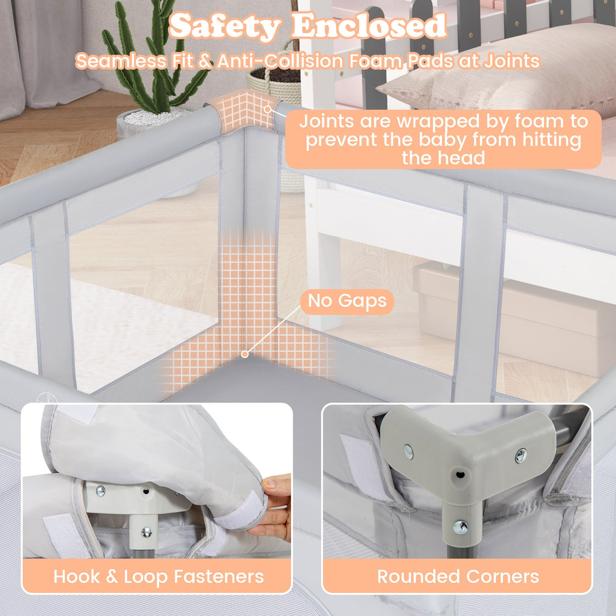 Large Baby Playpen BPA-Free Foldable Toddlers Safety Fence Play Yard with Zipper Gate-M