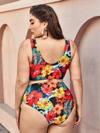 Striped Plus Size Women 2 Pieces Bikini Women's Plus Size Bathing Suits Two Piece High Cut Bikini Sets Waist Swimsuits Swimwear Large Size Swimsuit Off Shoulder High Waist Bathing Suit High Cut Swimwear