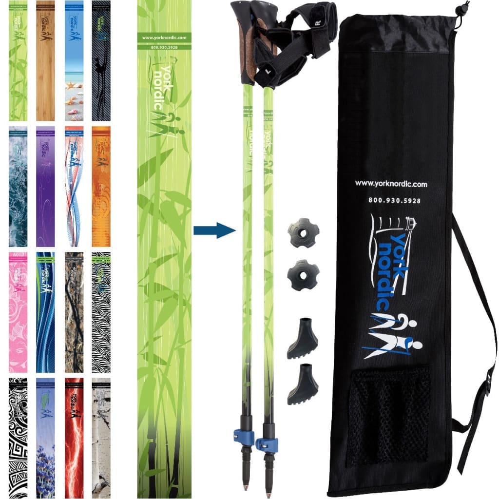 Official Nordic Walking Poles - True Nordic Glove Grip w-flip locks, detachable feet and travel bag - pair - For Heights up to 6’2”