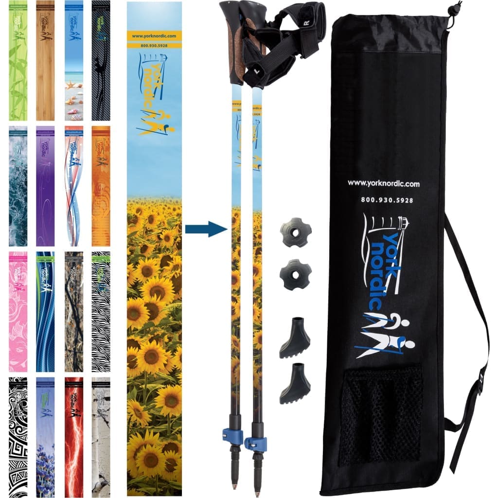 Official Nordic Walking Poles - True Nordic Glove Grip w-flip locks, detachable feet and travel bag - pair - For Heights up to 6’2”