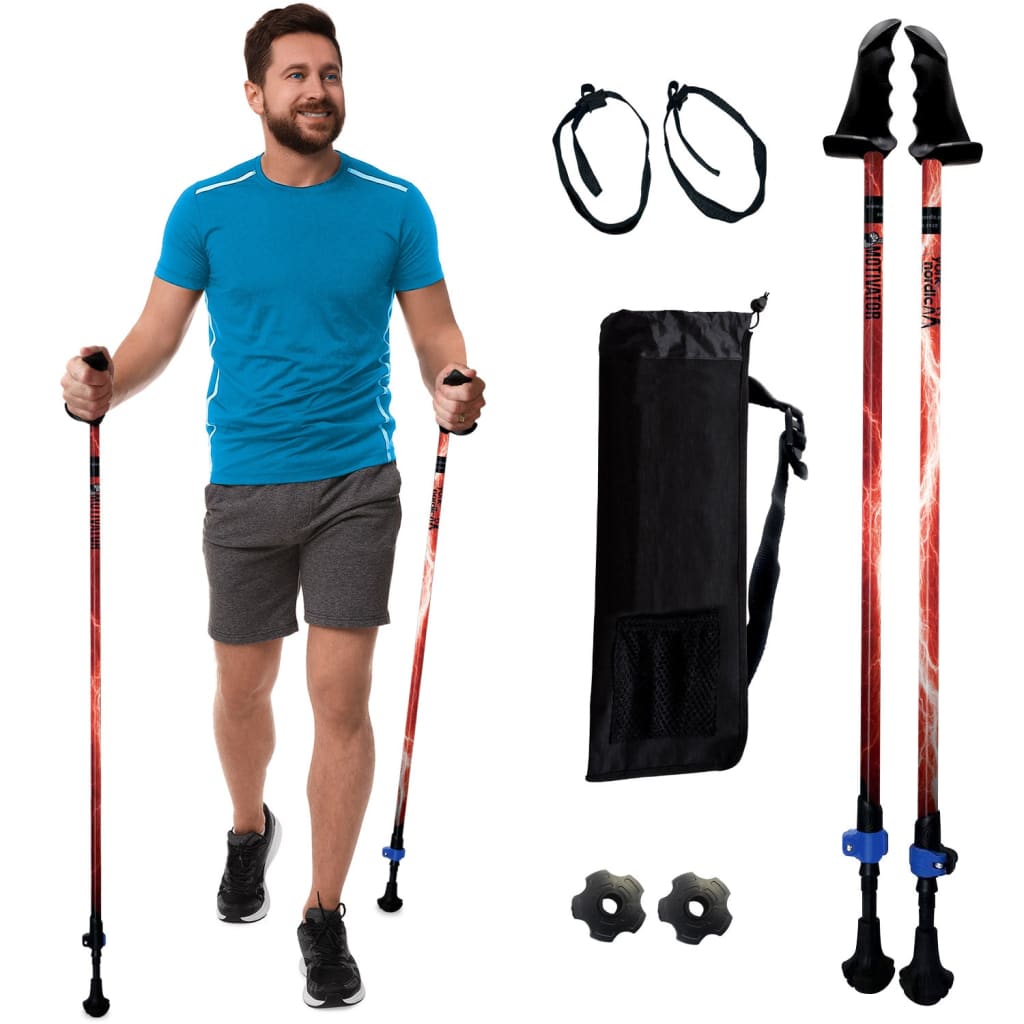 Motivator Walking Poles for Balance and Rehab - Patented Stability Grips - Lightweight, Adjustable, and Collapsible -2 Pieces Adjustable w/flip Locks, Detachable feet and Travel Bag - For Heights up to 6'2"