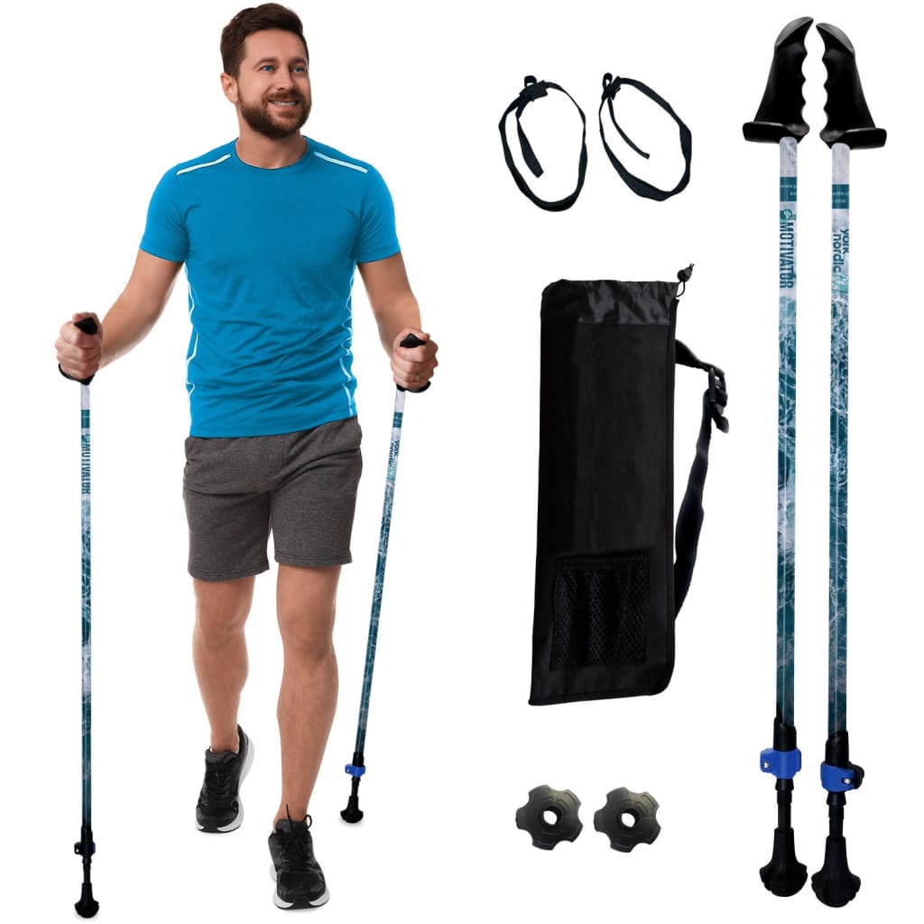 Motivator Walking Poles for Balance and Rehab - Patented Stability Grips - Lightweight, Adjustable, and Collapsible -2 Pieces Adjustable w/flip Locks, Detachable feet and Travel Bag - For Heights up to 6'2"